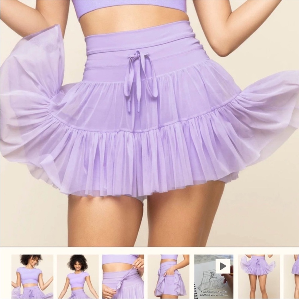 POPFLEX Lilac Tiered Chiffon Skater Skirt with Drawstring Waist